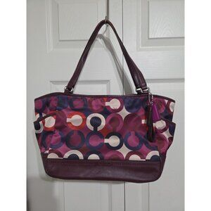 Coach Bag Satin Purple/Burgundy Signature Fabric Large Shoulder Coach Bag